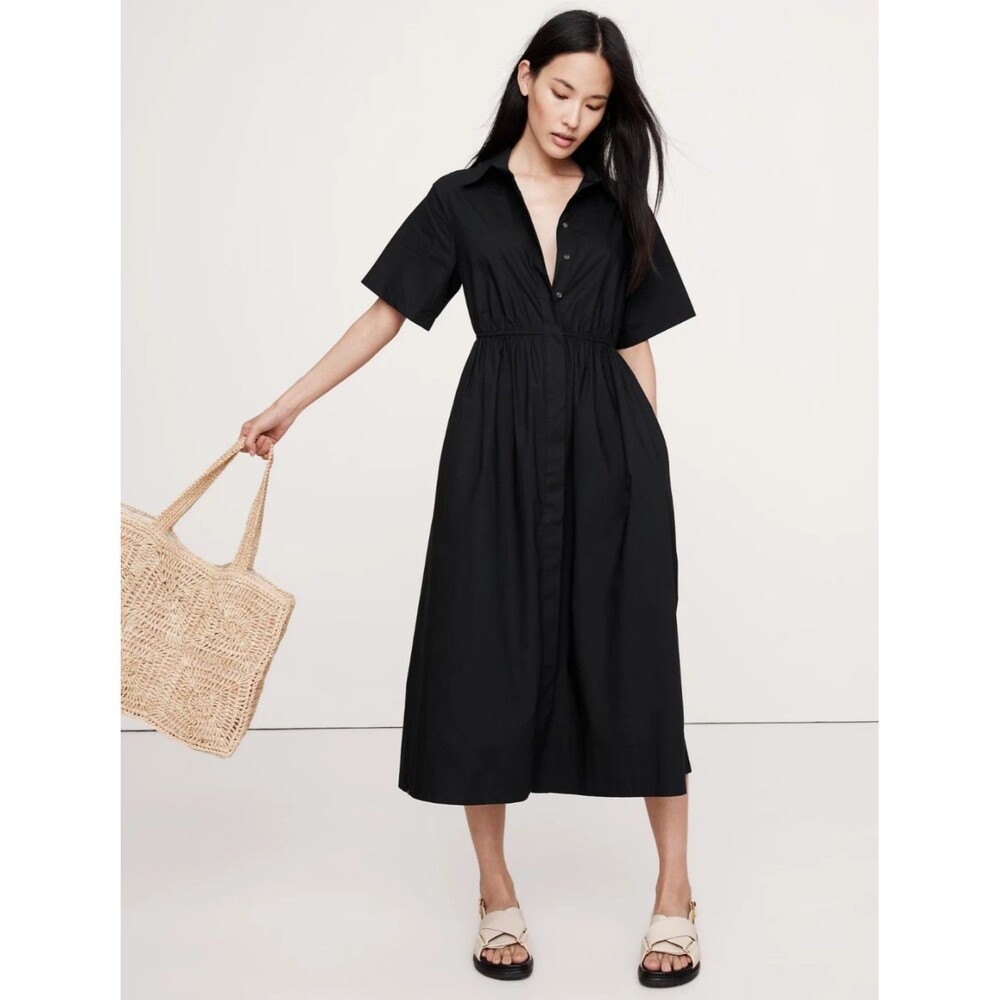 New Banana Republic Dress Size‎ XL Open Back Poplin Midi Shirtdress Fit & Flare - Picture 11 of 16